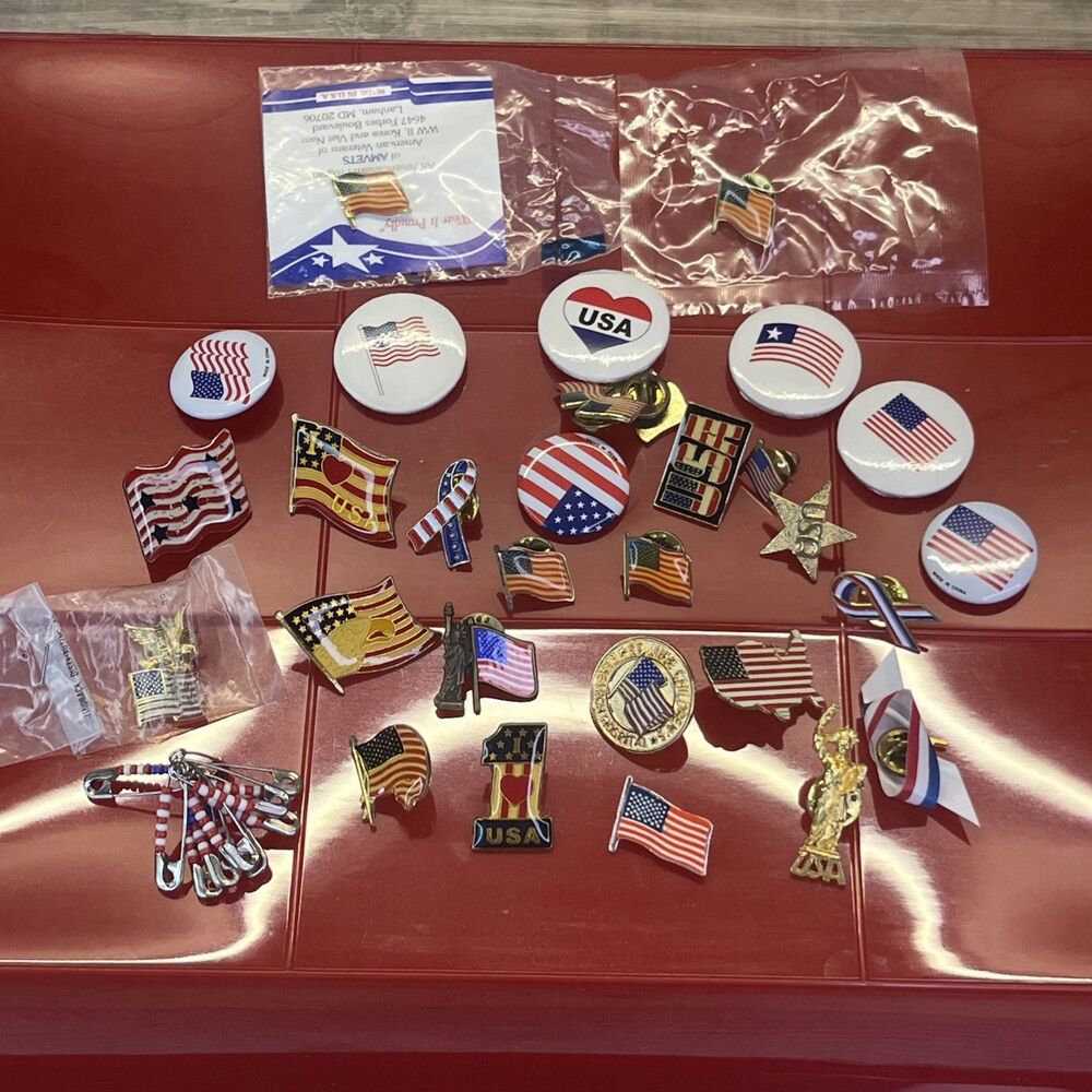 American Flag USA Lapel Hat Pin Vintage Patriotic Red White Blue Bundle lot 31 - Picture 13 of 14